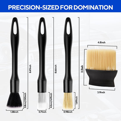 7PCS Car Detailing Brush Kit - Ultra Soft Boars Hair Car Interior Detailing Brushes, Includes 4 Different Brushes, Multi-use for Cleaning Interior or Exterior - Perfect Car Accessory Gift