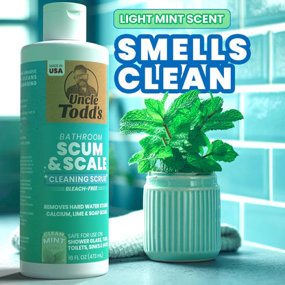 Uncle Todd's Scum & Scale Bathroom Cleaner Hard Water Stain & Soap Scum Remover – Bleach-Free, Heavy Duty Calcium Lime Rust Cleaner for Shower, Glass, Toilet, Tub & Sink – 16oz