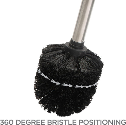 Bath Bliss Toilet Brush and Holder | Self Closing Lid | 360 Degree Brush Head | Bathroom Cleaning | Compact Size | Storage and Organization | Stainless Steel