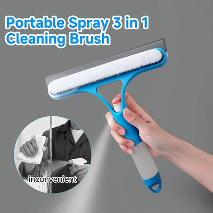 3 in 1 Window Cleaning Scraper with Sprayer, All-Purpose Squeegee for Shower Glass, Car Windows, Mirrors & Home, Window Cleaner Tool with Built-in Spray Bottle (Blue)