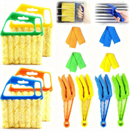 8Pcs Window Venetian Blind Cleaner Duster Tool, Microfiber 7-Finger Dusting Brush for Wood/Vinyl Blinds, Window Shutters, Air Conditioner and Fan Vents, with 4 Washable Cloth Covers