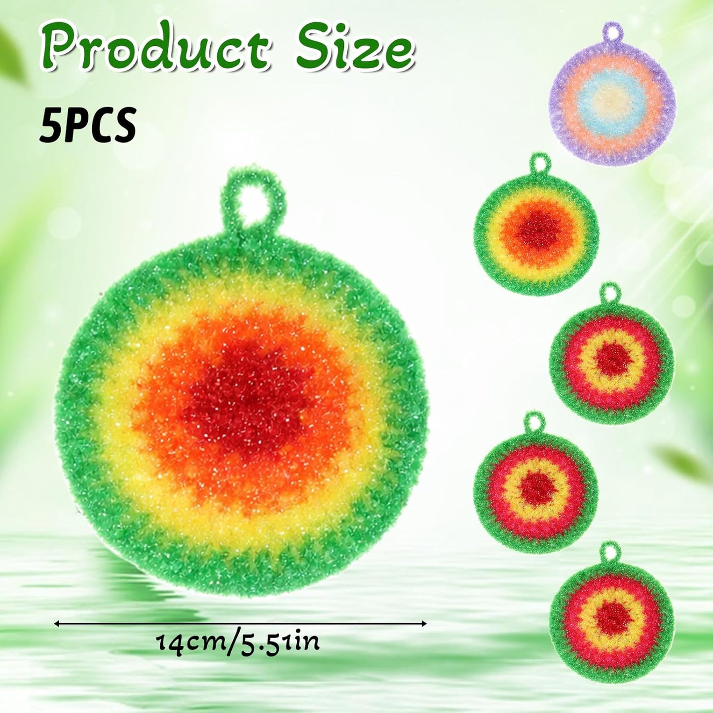 5 Pcs Reusable Dish Cloths 6.3" Dishwashing Towels Set Dish Sponge Cleaning Scrubber Cloth Round Non Scratch Kitchen Cleaning Cloths Hangable Housework Scouring Pad