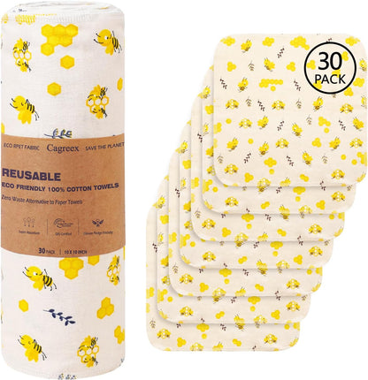 Reusable Dishcloths Kitchen Towels Cotton: 30 Packs 10X10 Washable Roll Paperless Paper Towels Absorbent Dishcloths Set Dish Tea Towel for Kitchen Drying (30Daisy, 10×10")