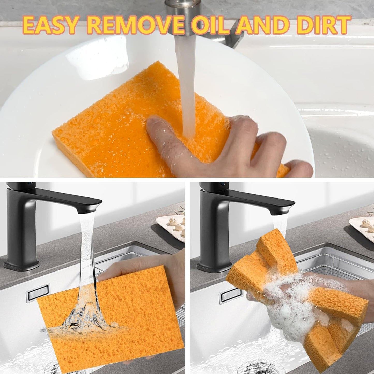 Cellulose Sponges, Large Size 4" x 6" x 1" - Heavy Duty Scrub Kitchen Sponge, Clean Tough Messes Without Scratching Kitchen Cleaning Pads, Pop Up Eco DIY (6 Pack), Green