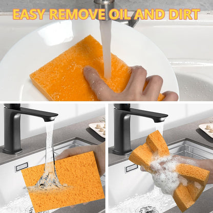 Cellulose Sponges, Large Size 4" x 6" x 1" - Heavy Duty Scrub Kitchen Sponge, Clean Tough Messes Without Scratching Kitchen Cleaning Pads, Pop Up Eco DIY (6 Pack), Green