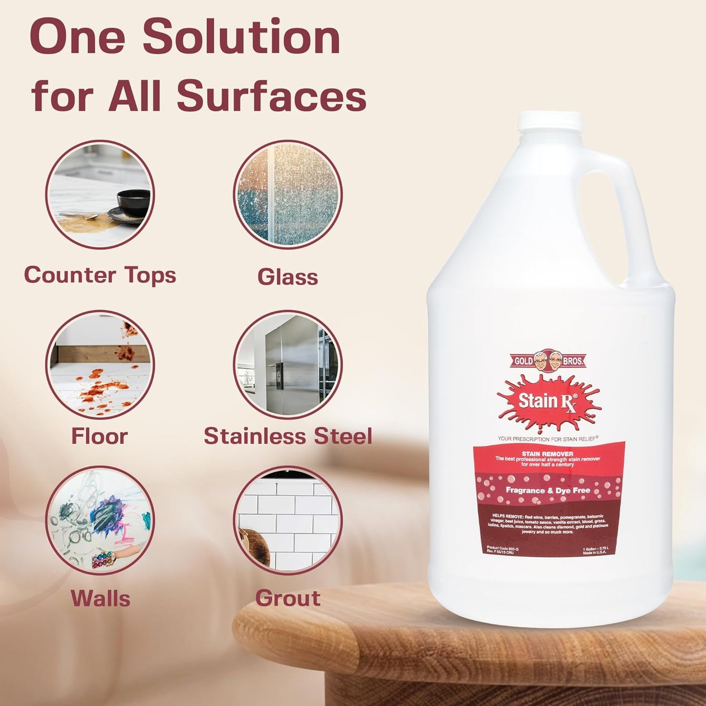 Stain Remover, Effectively Eliminates Stains from Wine, Berries & Blood on Fabrics, Carpets, Upholstery & Jewelry, Dye-Free, Free from Bleach, Peroxides & Phosphates, Made in USA, 10 oz