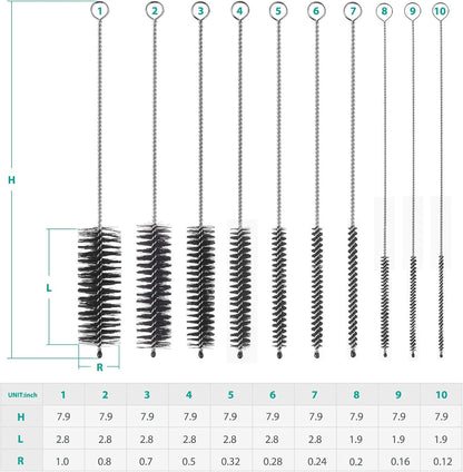 CiaraQ Bottle Cleaning Brushes, 8 Inch Nylon Tube Brush Set, Cleaner for Narrow Neck Bottles Cups with Hook, Set of 10pcs