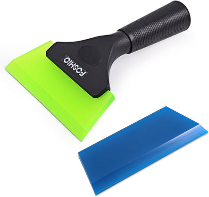 FOSHIO Small Squeegee with 5 Inch Dark Blue Rubber Blade Mini Wiper Window Tinting Tools for Mirror Glass Window Cleaner with Non-Slip Handle, 2 Pack