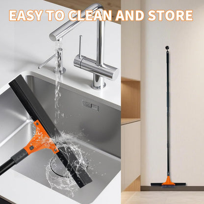 Floor Squeegee for Concrete Floor,Heavy Duty Shower Garage Floor Squeegee Broom with Scrubber Brush and 62" Long Handle for Bathroom Tile,Garage, Deck,Pool,Outdoor Floors,16 Inch,Orange