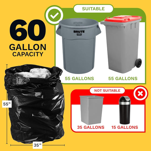 ToughBag 55 Gallon Contractor Trash Bags, 2 Mil Thick (30 Count) - Heavy Duty Drum Liners, Industrial & Commercial Black Garbage Bags - Made in USA