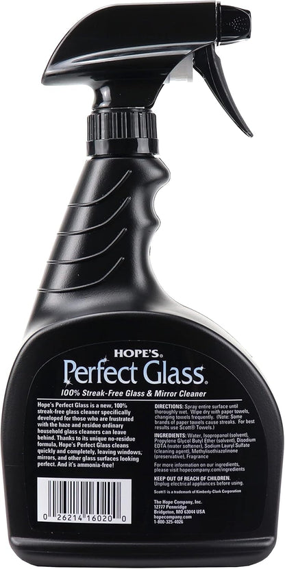HOPE'S Perfect Glass Cleaner Spray, Streak-Free, Ammonia-Free Window, Mirror, Screen, Tinted Glass, and Shower Door Cleaner, Indoor and Outdoor Glass Surfaces, 32 Fl Oz, Pack of 1