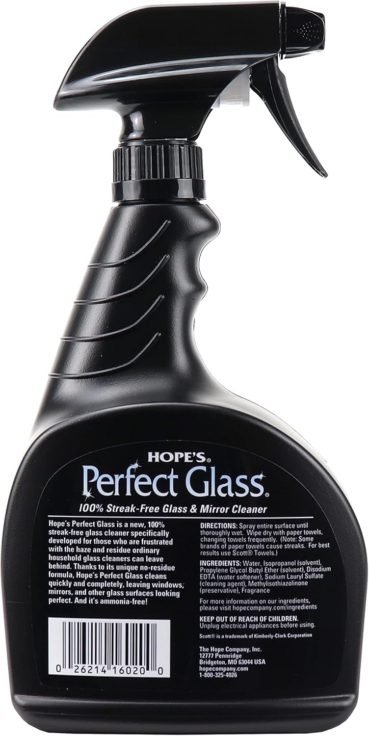 HOPE'S Perfect Glass Cleaner, Streak-Free, Ammonia-Free Window, Mirror, Screen, and Shower Door Cleaner, Indoor and Outdoor Glass Surfaces, 32 Fl Oz Spray Bottle and 67.6 Fl Oz Refill, Pack of 1