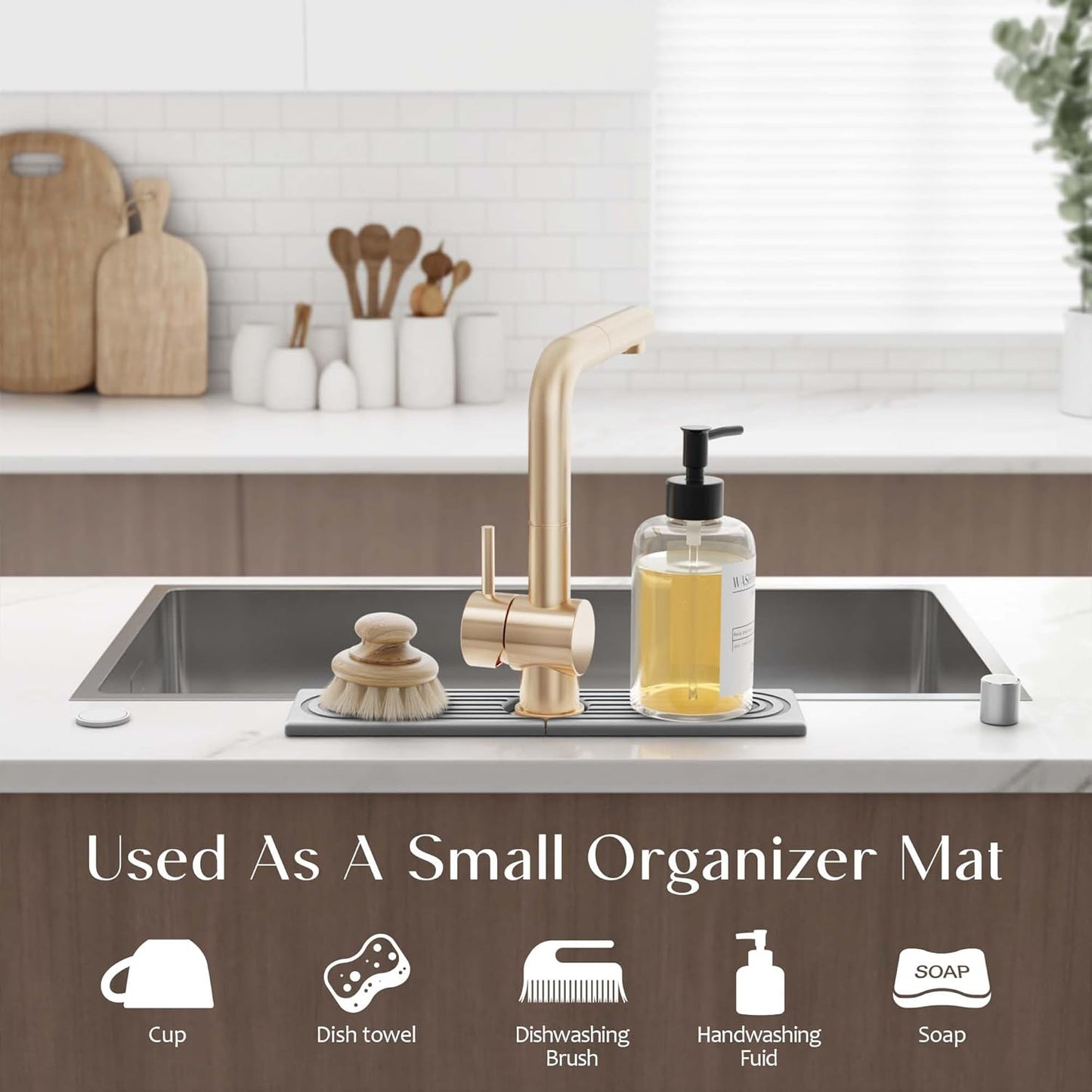 Eormoe Faucet Mat for Kitchen Sink – Diatomite Stone Drying Mat & Sink Protectors, Prevent Moisture – Sink Splash Guard Water-Absorbing Stone Tray for Bathroom Counter (Light Grey, 23.6" x 3.9")
