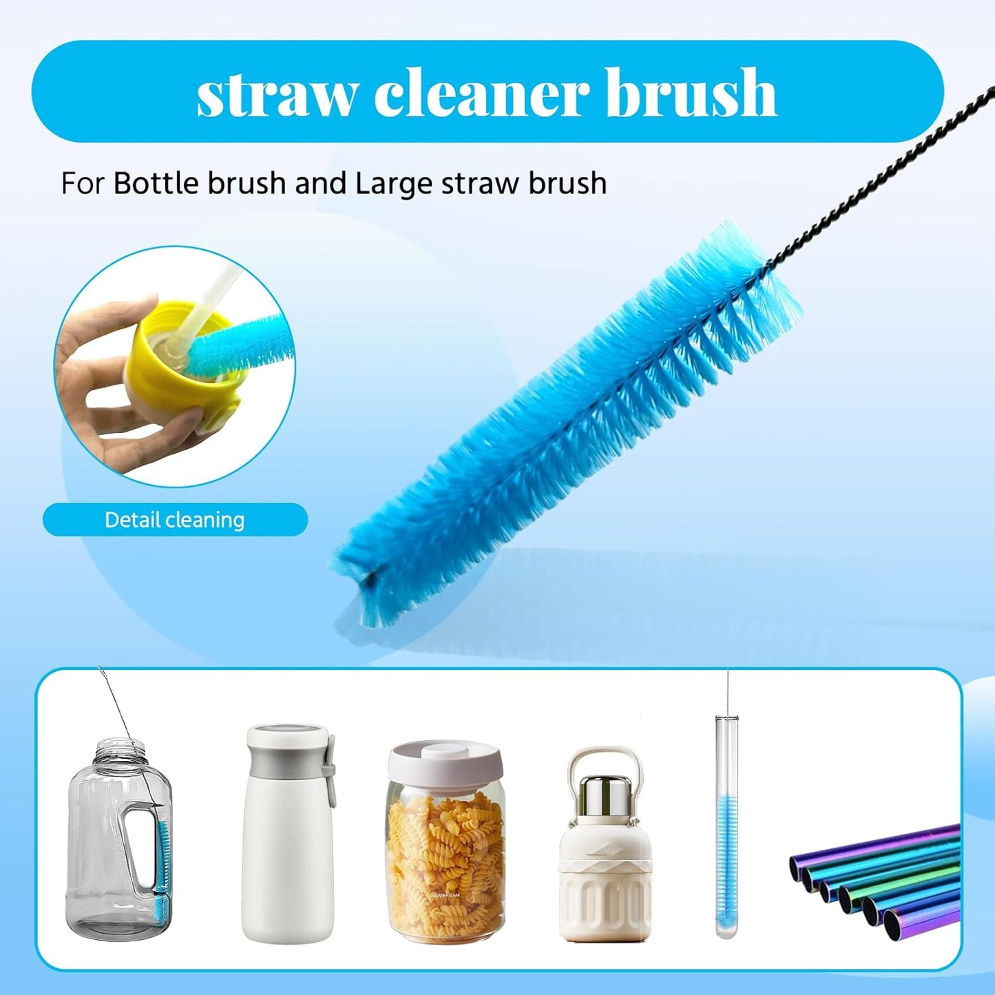 4-in-1 Bottle Brush, Long Handle Water Bottle Brush & Straw Cleaner Brush, Lid Brushe, for Cleaning Water Bottle, Flask, Wine Decanters, Coffee Mugs,Baby Bottles