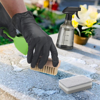 Hahafelt 7 Pcs Headstone Cleaner Kit for Grave Cleaning Gravestone Cleaner Grave Granite Includes Microfiber Cloth Spray Bottle Bristle Brush Headstone Sponge Disposable Gloves Plastic Scraper