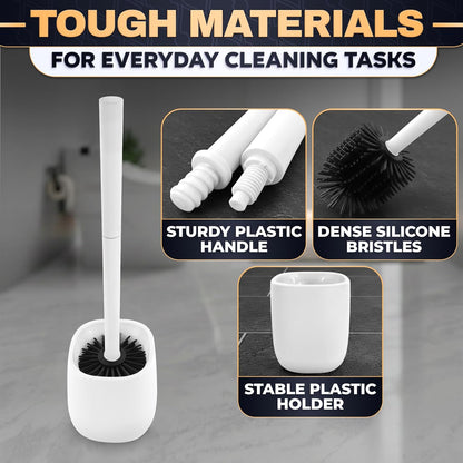 Toilet Brush and Holder Set - Silicone Toilet Brush Cleaner with Dark Grey Holder Base, Compact Accessory for Small Spaces - Easy to Place & Simple to Store After Use, Plastic Bathroom Cleaning Tool