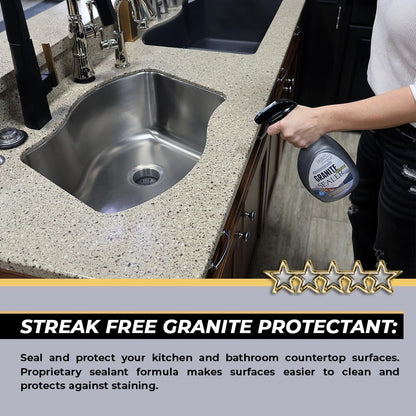 Flitz Granite & Glass Protectant - 16oz Bottle of USA-Made Granite Sealer and Glass Countertop Protector - Cleans & Prevents Liquid, Stains, & Others - Also Works on Marble & All Metals (1 Pack)