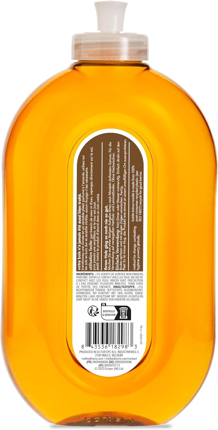 method 1 x 739ml Wood Floor Cleaner for Radiant Shine Fresh Almond Scent Thorough Cleaning