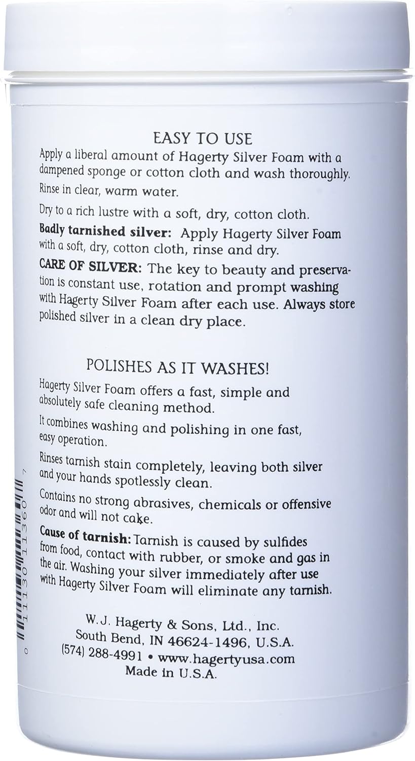 Hagerty Silver Foam - Trusted Silverware Polish and Tarnish Remover Since 1895 for Sterling Silver, Silver-Plate, Gold, and Gold – Made in USA, Kosher Certified, 19 oz