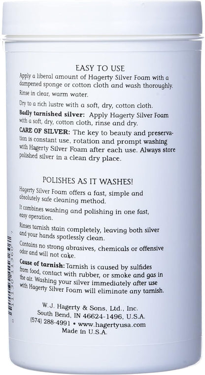 Hagerty Silver Foam - Trusted Silverware Polish and Tarnish Remover Since 1895 for Sterling Silver, Silver-Plate, Gold, and Gold – Made in USA, Kosher Certified, 19 oz