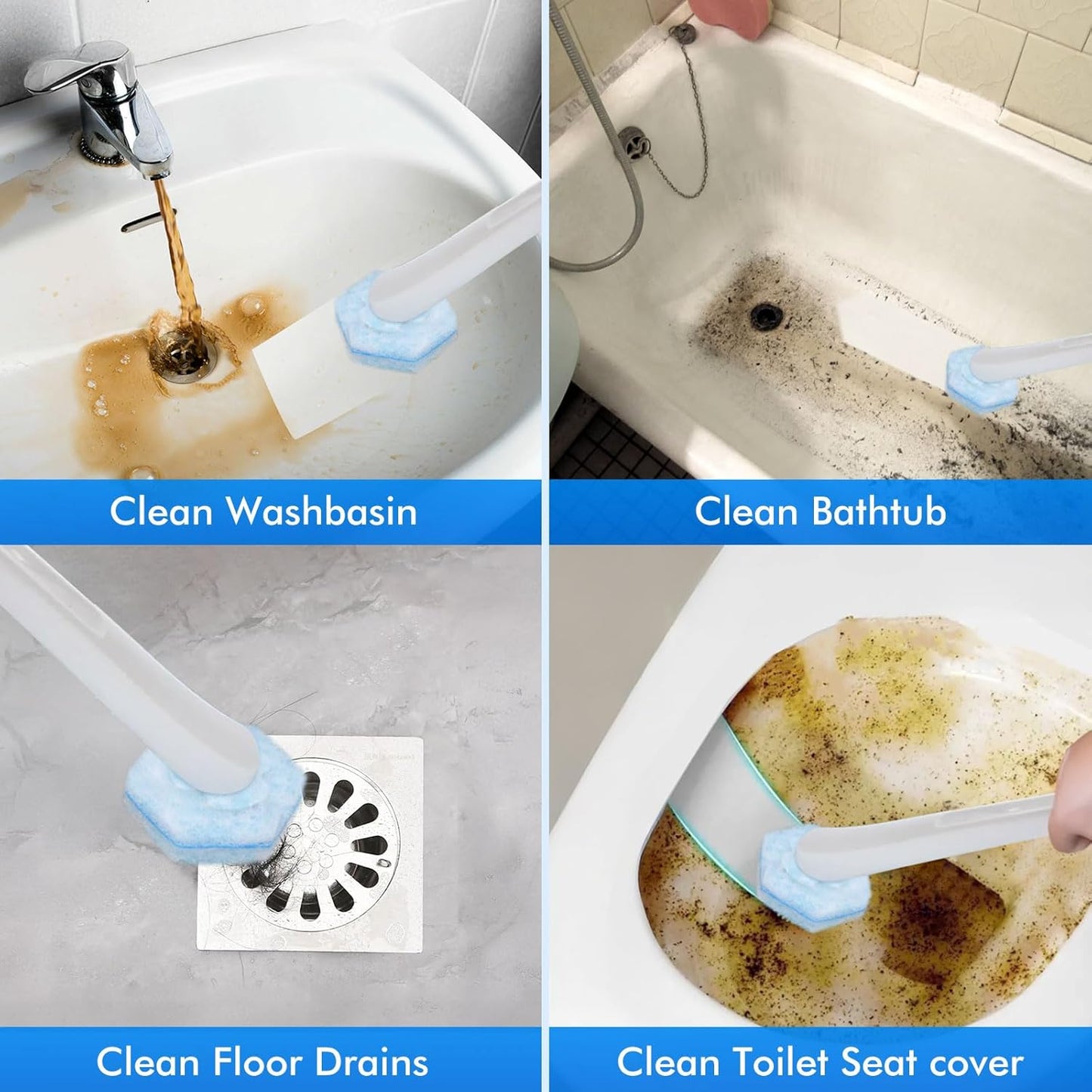 40 Count Disposable Toilet Brush Refills - Compatible with Most Toilet Brushes, Easy Cleaning Toilet Bowl Sponge Wand Heads