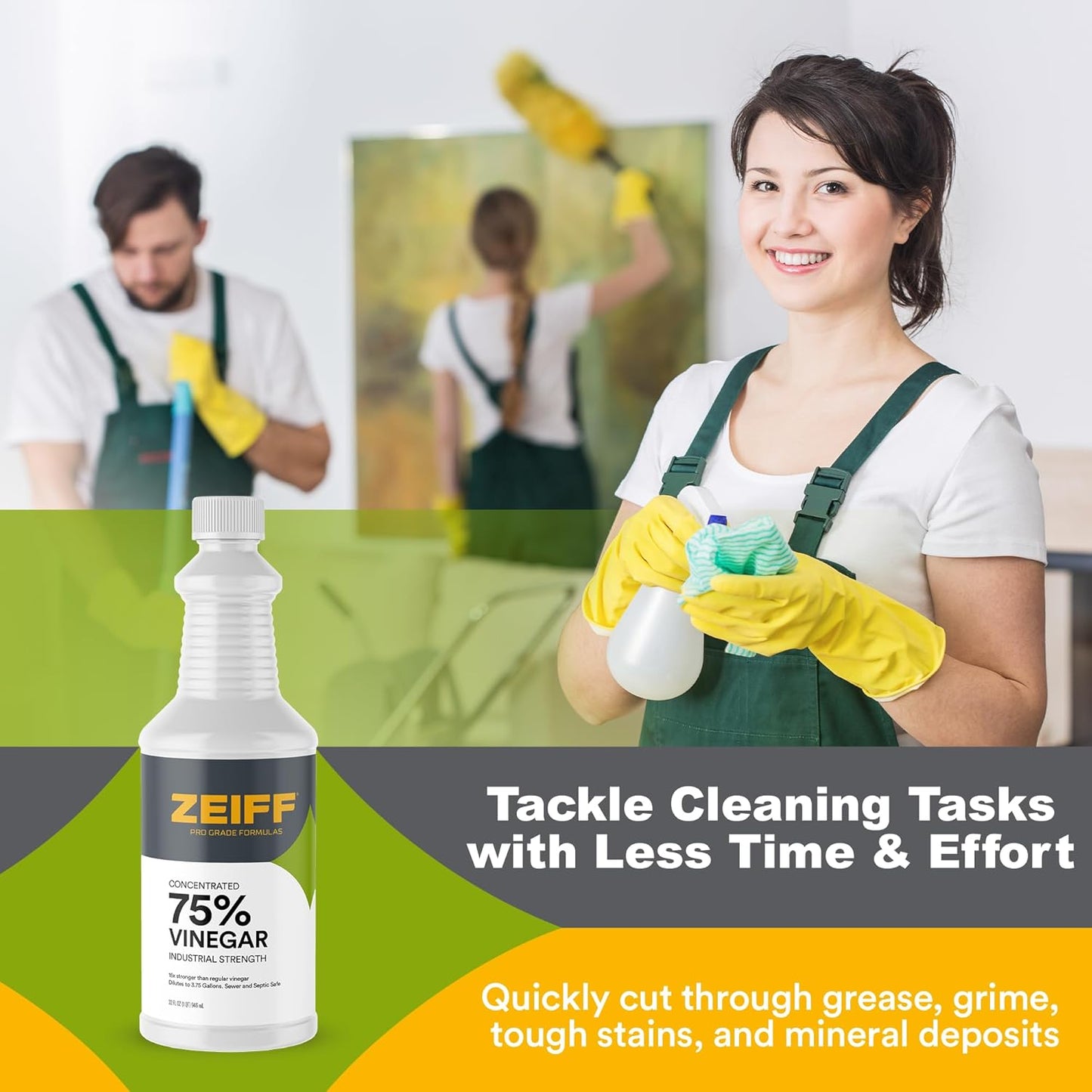 Zeiff 75% Pure Concentrated Vinegar - Technical Grade Acetic Acid Solution for Home and Outdoor Use - Cleaning Vinegar for Home & Laundry - 32 Oz, 2 Pack
