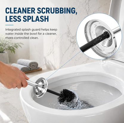 Black Toilet Brush and Holder Set，Extra Long Handled Toilet Bowl Brush and Holder，Stainless Steel Heavy Duty Toilet Brush for Bathroom,Deep Cleaning Modern Toilet Cleaner Slip Base