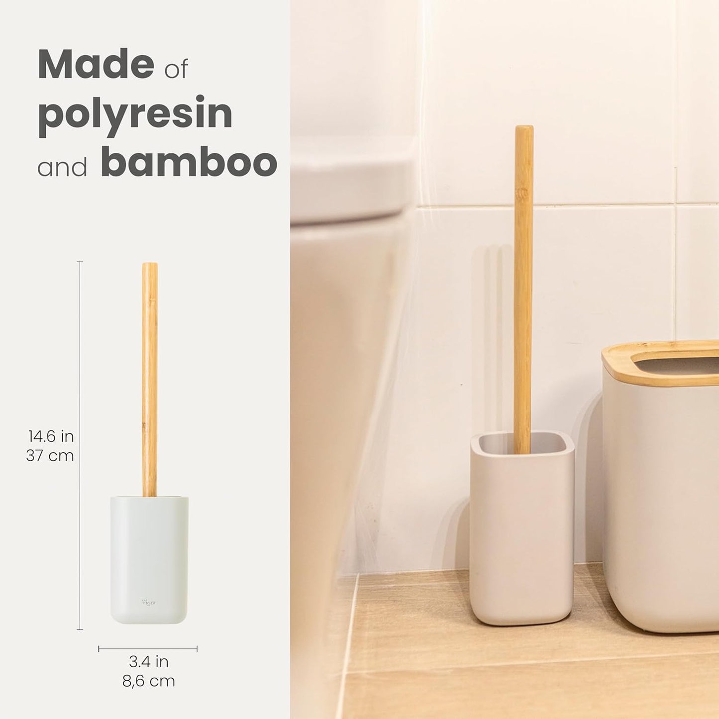 Vigar Zense Toilet Brush and Holder Set, Toilet Bowl Brush with Polyresin Stone Holder, Bathroom Sets for Bathroom Decor and Accessories, Terrazzo