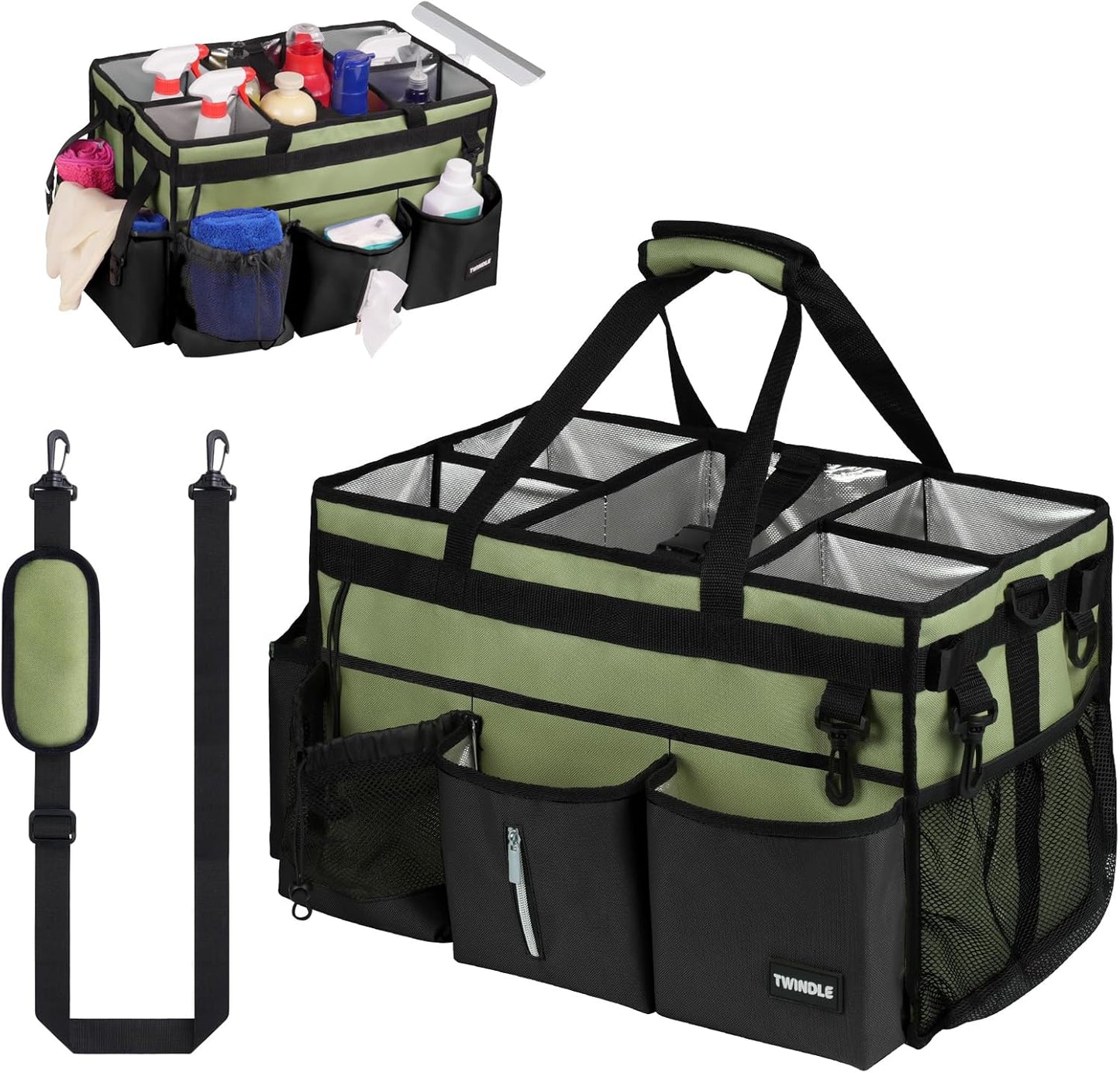 Extra-Large Wearable Cleaning Caddy With Detachable Divider,Cleaning Caddy For Cleaning Supplies Large Cleaning Supply Caddy With Adjustable Shoulder Strap & Waist Belt For Cleaners