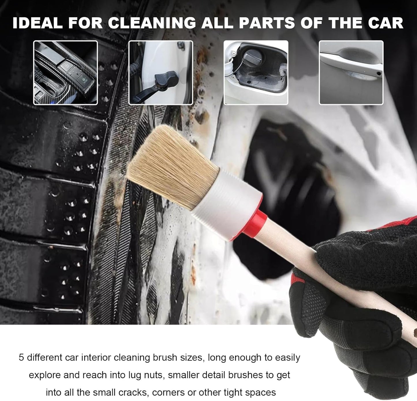 10PCS Car Detailing Brush Set, Auto Detail Dust Brushes with Premium Boar Hair & PP Bristles, Interior Exterior Cleaning Tool Mixed Hair Brush Kit for Air Vents, Seats, Wheels