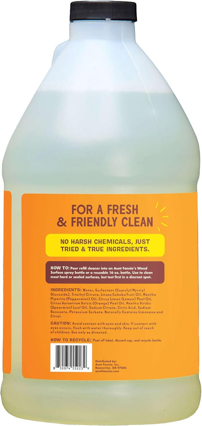 Aunt Fannie's All Purpose Wood Spray Cleaner, No-Wax Formula, Perfect for Wood Tables, Walls, Counters & Shelves, 16.9 Ounces, Lemon Scent (Pack of 1)