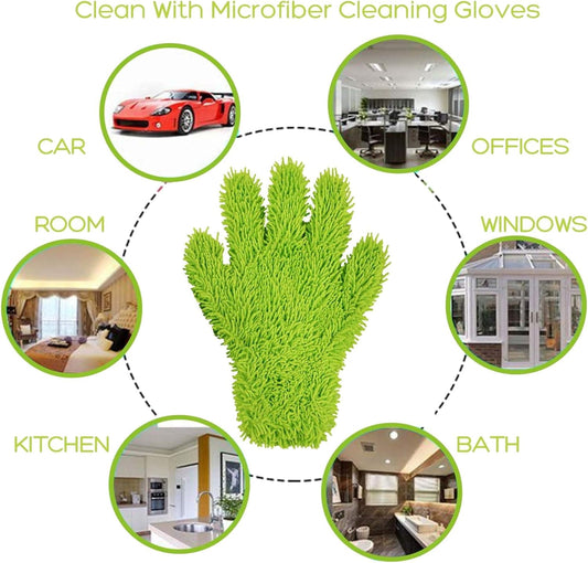 Microfiber Dusting Glove for Kitchen and Home by Scrub-it - Car, Furniture & Window Cleaning Gloves - Cuts Through Dirt Without Using Chemicals - Perfect for Stainless Steel Dusting -2 Pack (Green)