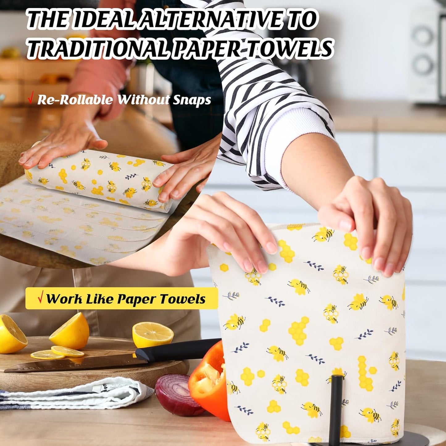 Paper Towels Washable Roll: 25Pack Cotton Cloth Paper Towels 11.8x11.8In Absorbent Soft Flannel Paperless Towels Alternative for Kitchen Reusable Napkins Zero Waste (Flower, Large)