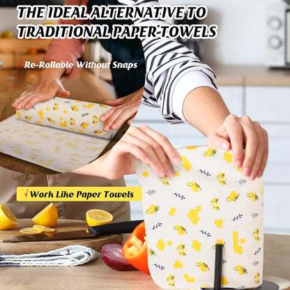Paper Towels Washable Roll: 25Pack Cotton Cloth Paper Towels 11.8x11.8In Absorbent Soft Flannel Paperless Towels Alternative for Kitchen Reusable Napkins Zero Waste (Flower, Large)