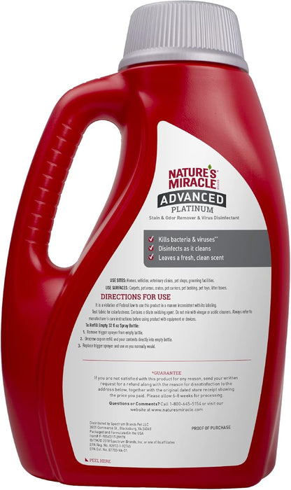 Nature’s Miracle Advanced Platinum Stain and Odor Remover and Virus Disinfectant, 32 Ounces, Disinfects and Cleans