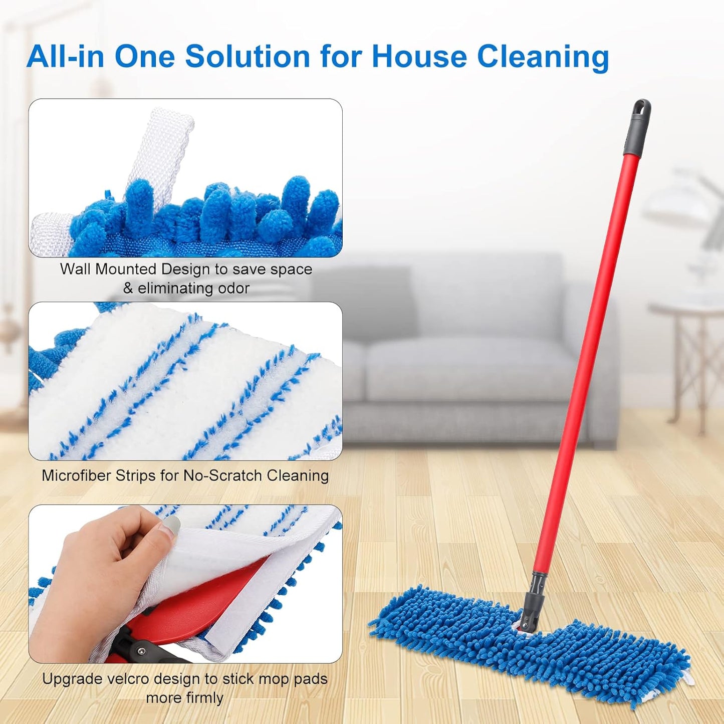 CLEAN PIONEER 3 Pack Mop Heads Replacement Compatible for Oceda Dual-Action Flip System, Dry and Wet Used, Chenille Double Sided Mop Refills Head for Most Hardwood Floors