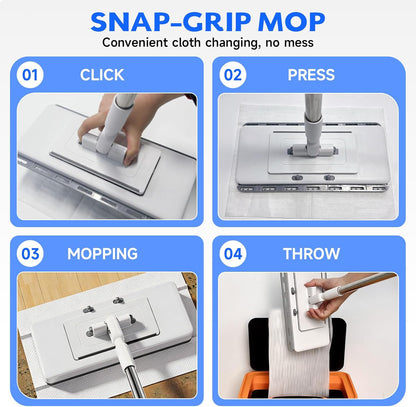 New 2-in-1 Push Clamp Lazy Mop – Hands Free Flat Mops, Swiffer Mops Alternative, Compatible with Most Pads Adjustable Handle, Perfect for Homes with Kids & Pets (Large Flat Mop)