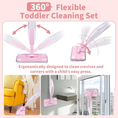 Kids Spray Mop, Fun & Functional Toddler Mop Cleaning Set,Real Working Mini Mop, Pretend Play Toy –Includes Spray Bottle,Washable Microfiber Pads, Montessori Kids Cleaning Toy Set -Green