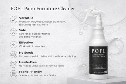 POFL Outdoor Fabric & Furniture Cleaner – Mold & Mildew Stain Remover for Patio Cushions, Wicker, Teak, Aluminum & Marine Seating – 25.36 fl oz