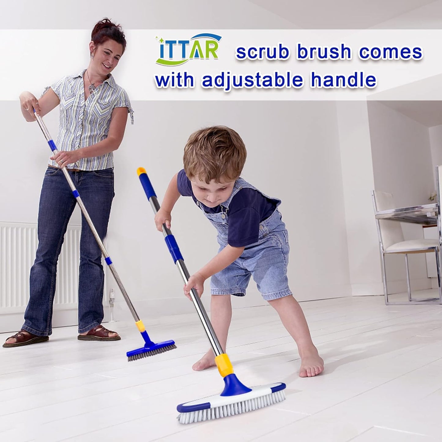 ITTAR Grout Brush with Long Adjustable Handle, Swivel Scrub Brush, V-Shape Grout Line Scrubber with Stiff Bristle for Deep Cleaning Tile Grout, Shower, Kitchen, Hard-to-Reach Corners