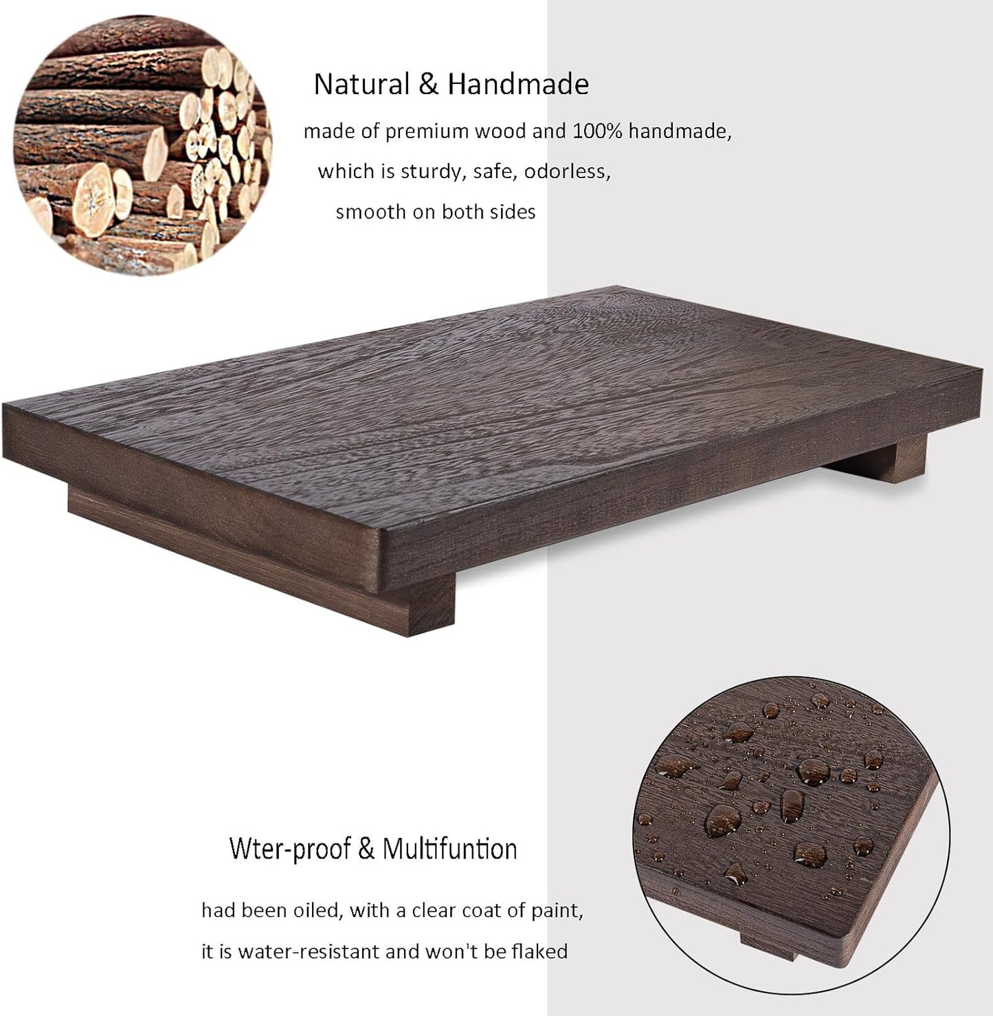 zoocatia Small Wood Tray Pedestal Stand Farmhouse Bathroom Decor Decorative Wooden Riser Kitchen Soap Dish Holder for Vanity, Counter, Sink, 9" x 5.9" - Black