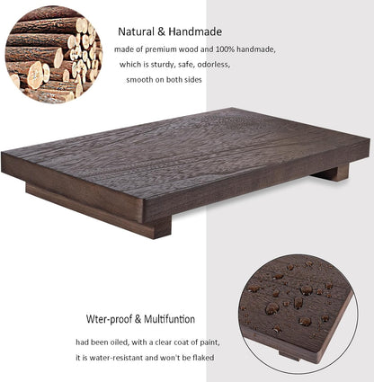 zoocatia Small Wood Tray Pedestal Stand Farmhouse Bathroom Decor Decorative Wooden Riser Kitchen Soap Dish Holder for Vanity, Counter, Sink, 9" x 5.9" - Black