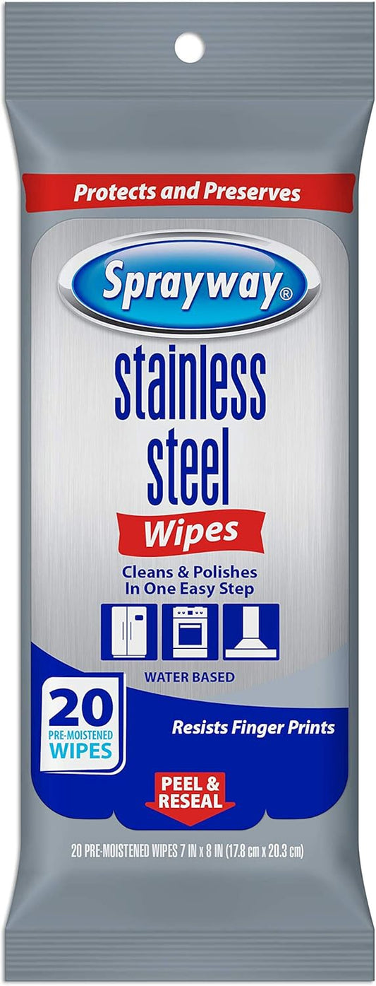 Sprayway Stainless Steel Wipes, Water Based, Pack of 20 (SW5012R)
