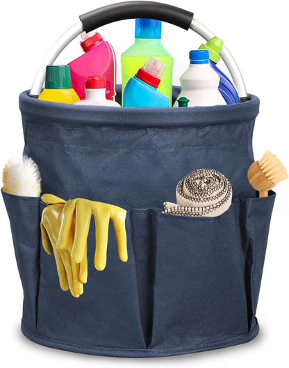 Qivine 17L Cleaning Caddy with Handle, Cleaning Supply Caddy Foldable Tool Bag Cleaning Products Organizers Portable Cleaning Bucket Organiser for Storing Towels(Blue)