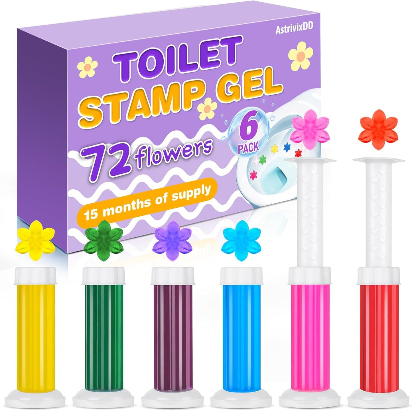4 Pack Toilet Gel Stamp, 48 Stamps 4 Kinds Of Scent Toilet Bowl Cleaner Gel, Long-Lasting Flowers Shaped Bathroom Freshener, Keeps Toilet Fresh Fragrant and Clean