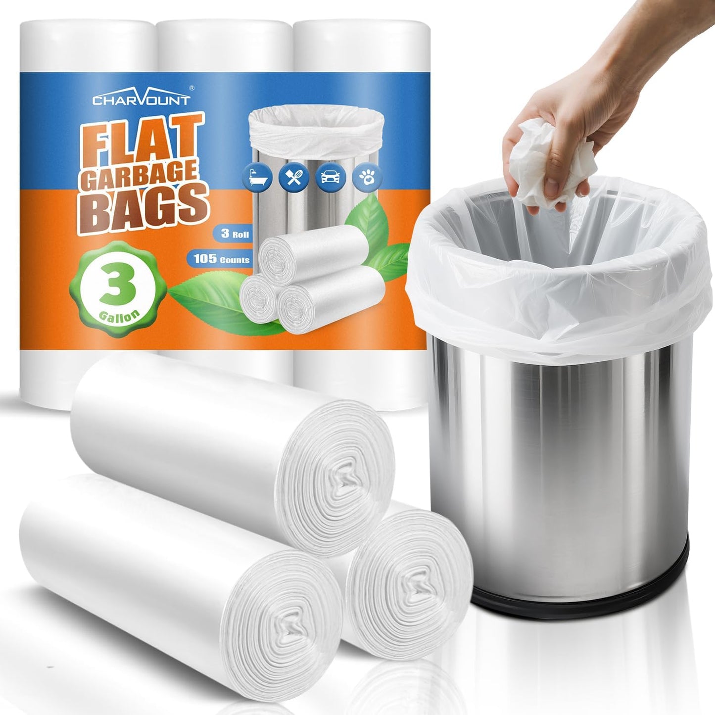 Small Trash Bags 4 Gallon 105 Count Small Garbage Bags for Bedroom, Office, Kitchen Trash Can Mini Trash Bags for Wastebasket Bin Liner, Unscented, Bathroom Accessories, Dorm Room Essentials