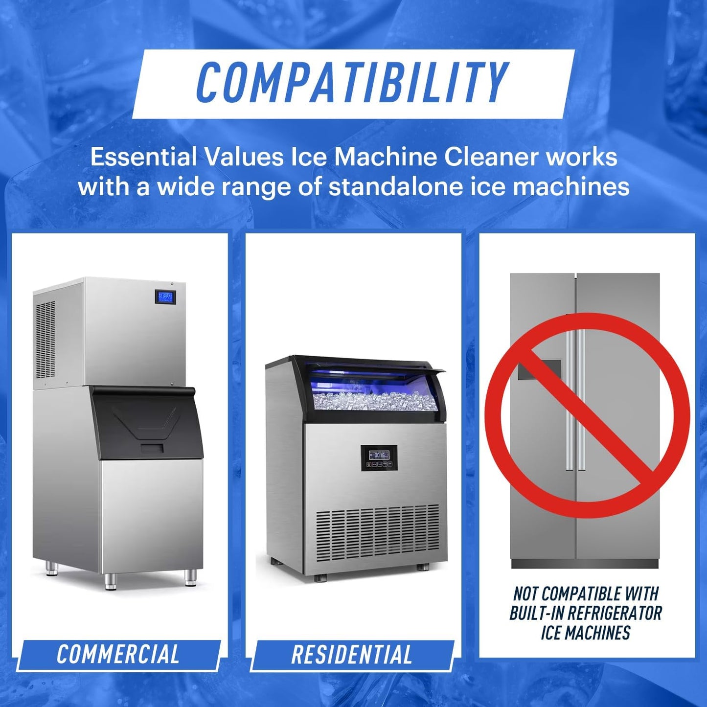 Essential Values 32 uses Ice Machine Cleaner (Gallon / 3.78), Descaler | Ice Maker Cleaner Compatible with: Whirlpool 4396808, Manitowac, Ice-O-Matic, Scotsman, Follett & More!