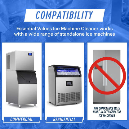 Essential Values 32 uses Ice Machine Cleaner (Gallon / 3.78), Descaler | Ice Maker Cleaner Compatible with: Whirlpool 4396808, Manitowac, Ice-O-Matic, Scotsman, Follett & More!