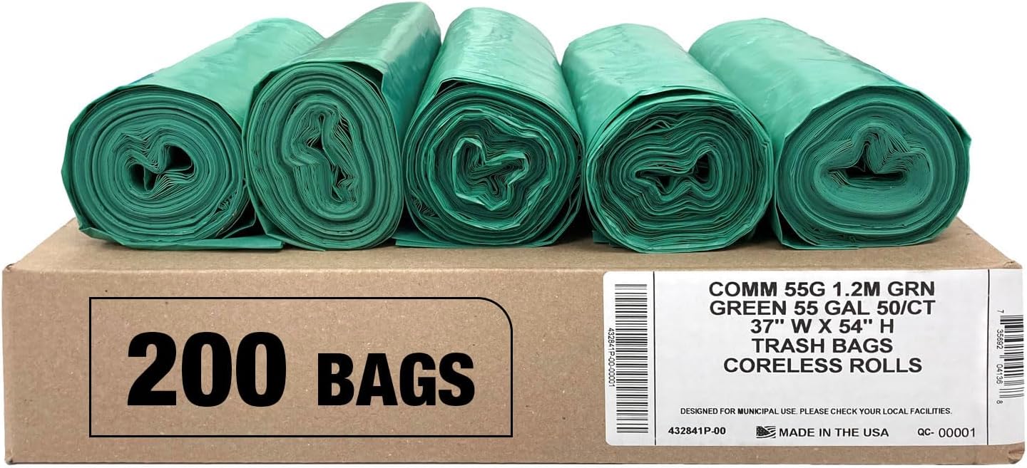 Ultrasac Heavy Duty 55 Gallon Clear Trash Bags - (Value 50 Pack) - 1.2 MIL equivalent Industrial Strength Plastic 37" x 54" for 50-55 Gal Cans -Fits Toter, Rubbermaid Brute, Carlislie Bronco etc.
