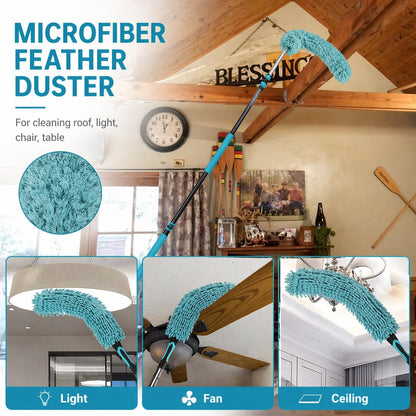 High Ceiling Duster Kit with 3-8FT Heavy Duty Extension Pole, Reaches Up to 13FT, Includes Microfiber Feather Duster, Cobweb and Ceiling Fan Duster, Window Squeegee Cleaner & Skylight Hook (8FT)